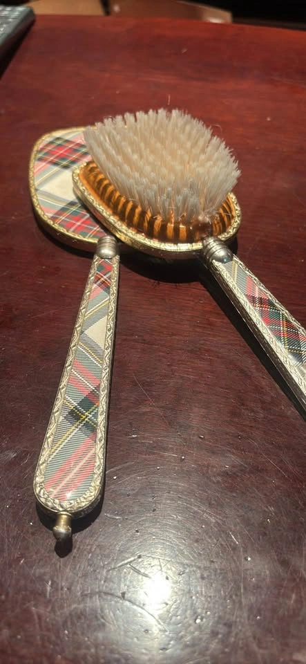 Vintage Plaid Vanity Set Mirror Brush - photo 4