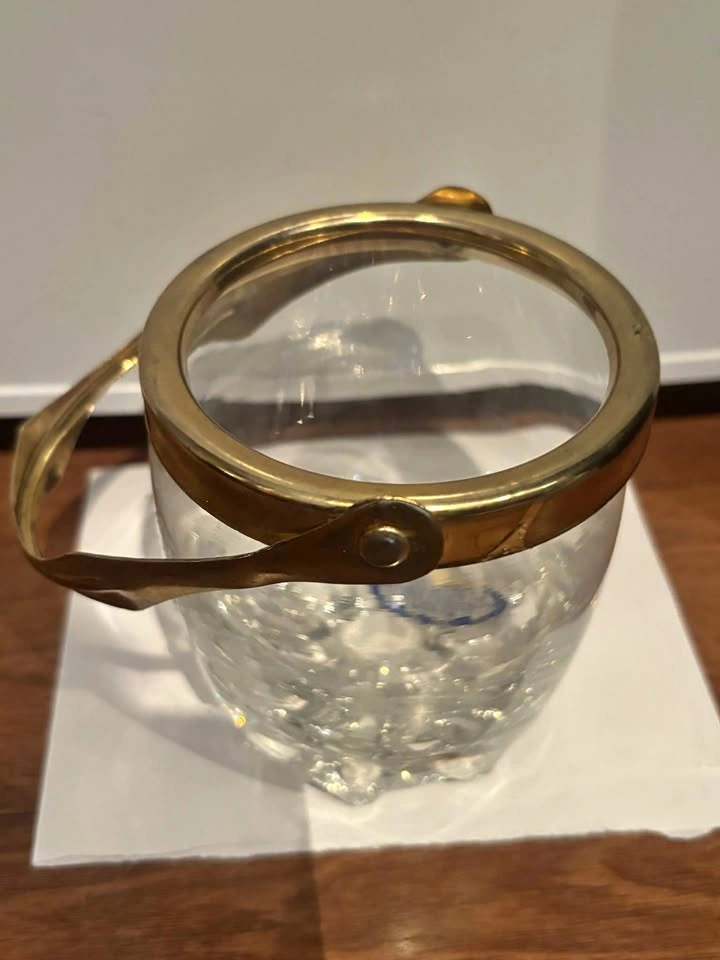 Vintage Italian Miniature Etched Glass with Gold Color rim