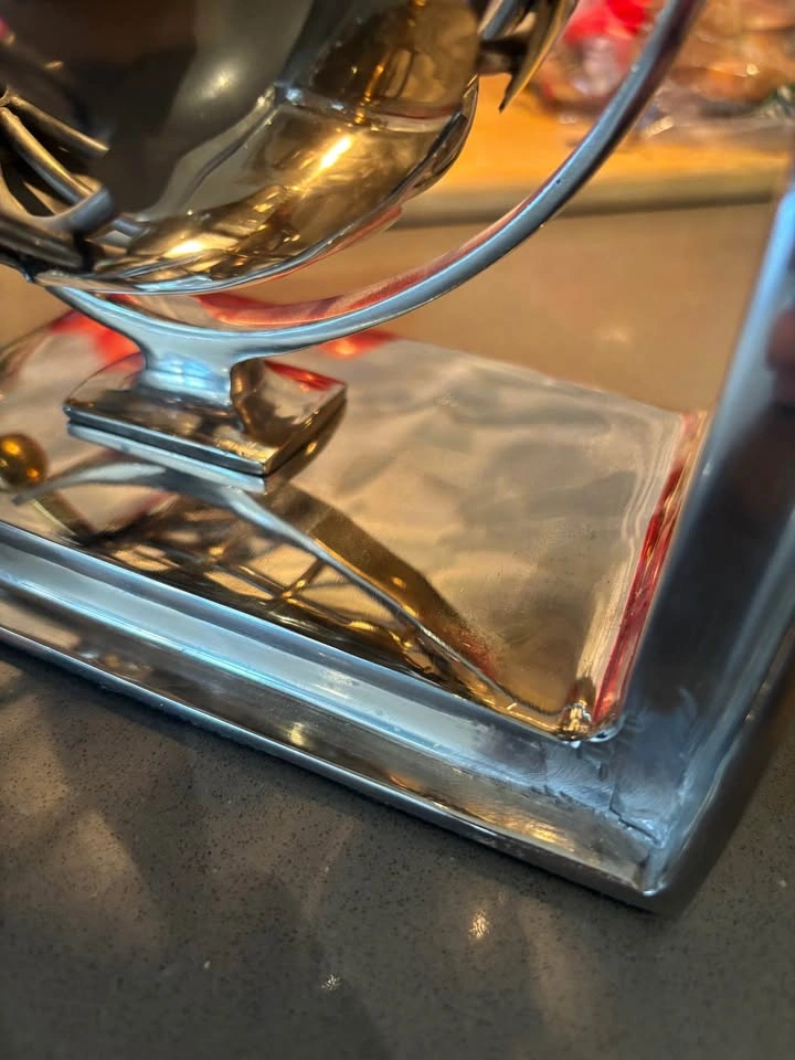 Vintage Chrome Sphere Wire Cage Globe Bookend Sculptural Metal - photo 3