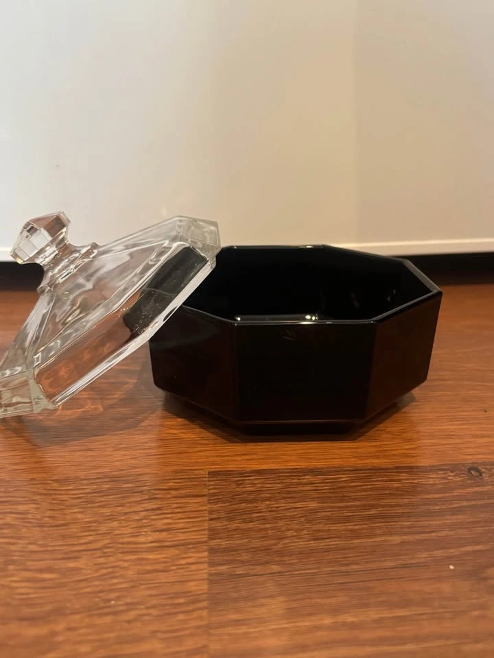 Vtg Arcoroc France Octime Black Glass Trinket Candy Dish Lid Sug - photo 2