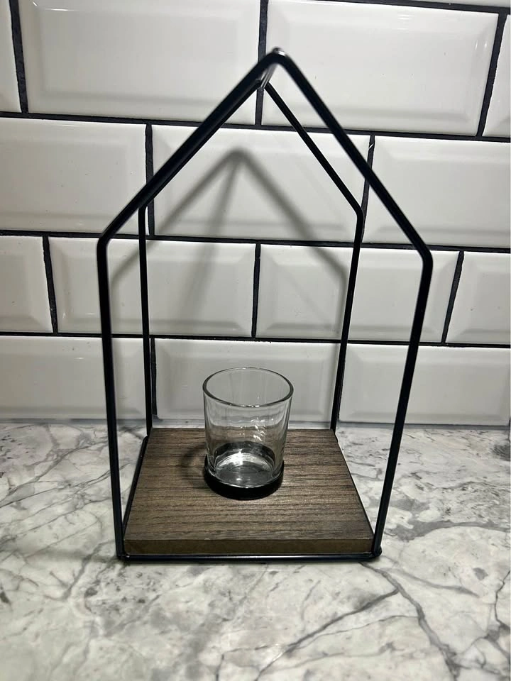 Modern House Frame Candle Holder – Wood & Metal Decor