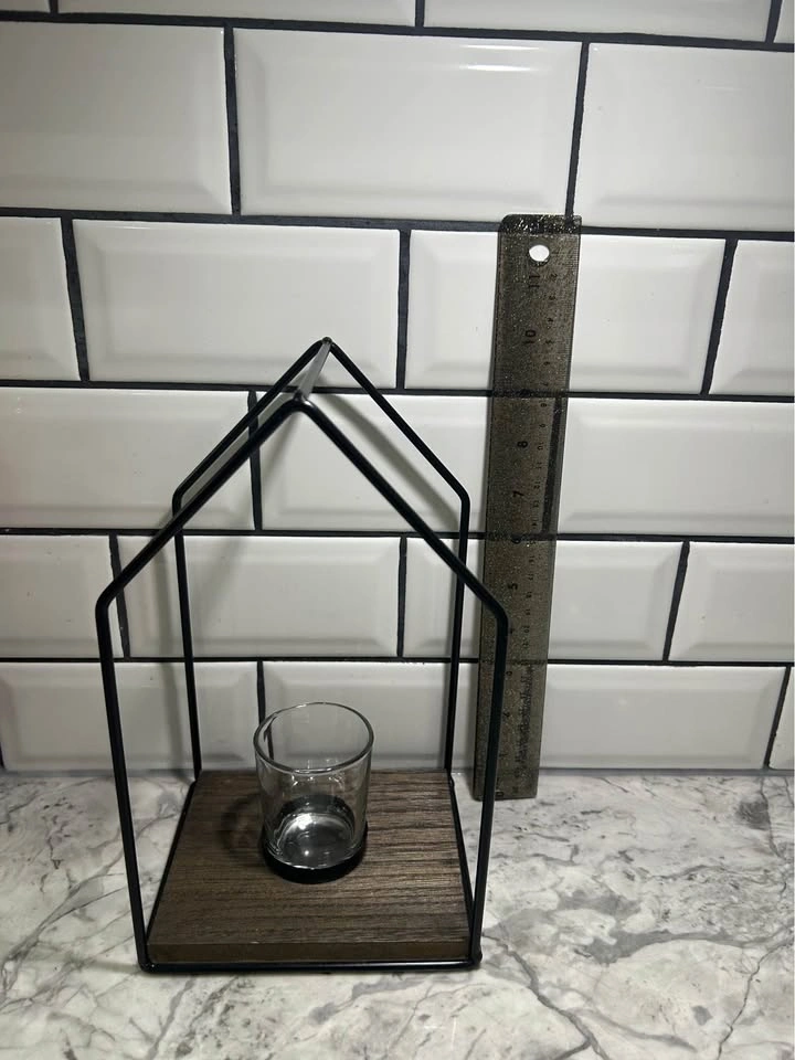 Modern House Frame Candle Holder – Wood & Metal Decor - photo 2
