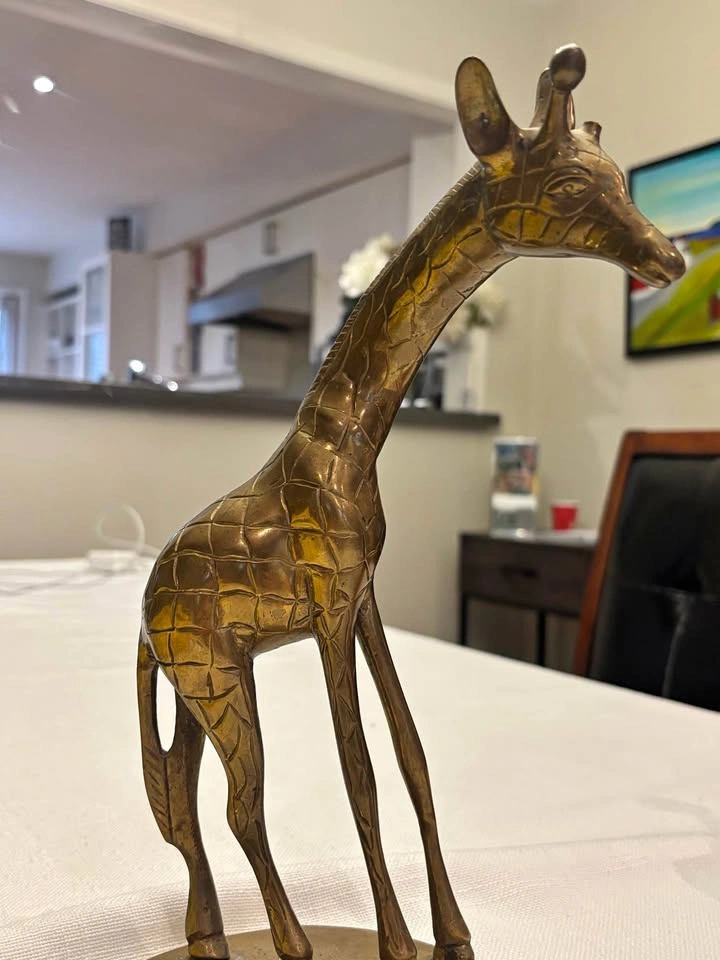 Antique Brass Giraffe Sculpture / 19th Century Brass Giraffe Sta