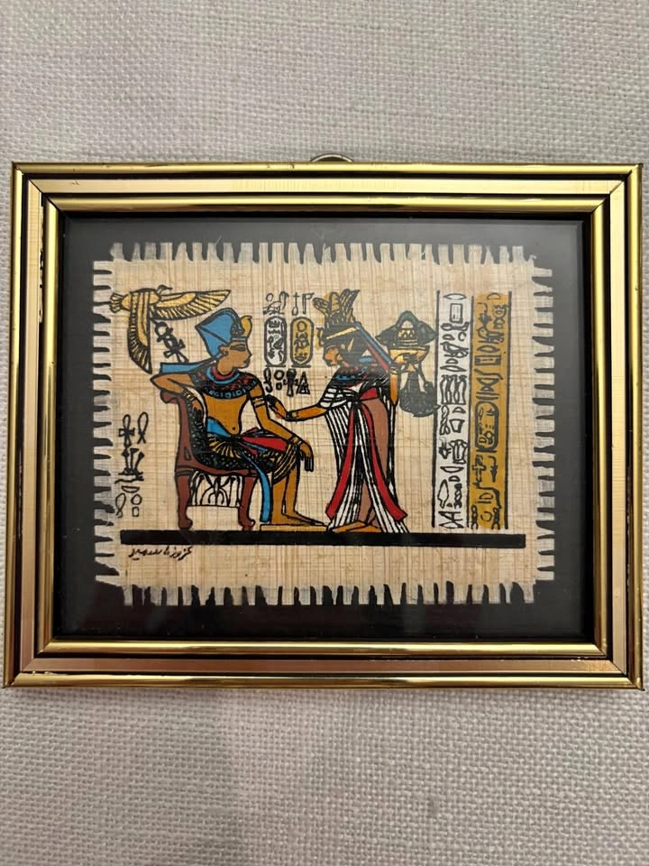 Vintage Egyptian Papyrus Art Framed Wall Decor – Pharaoh Hierogl