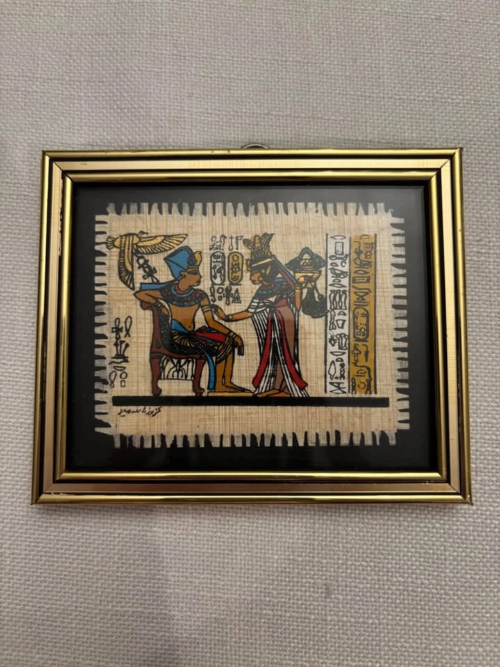Vintage Egyptian Papyrus Art Framed Wall Decor – Pharaoh Hierogl - photo 2
