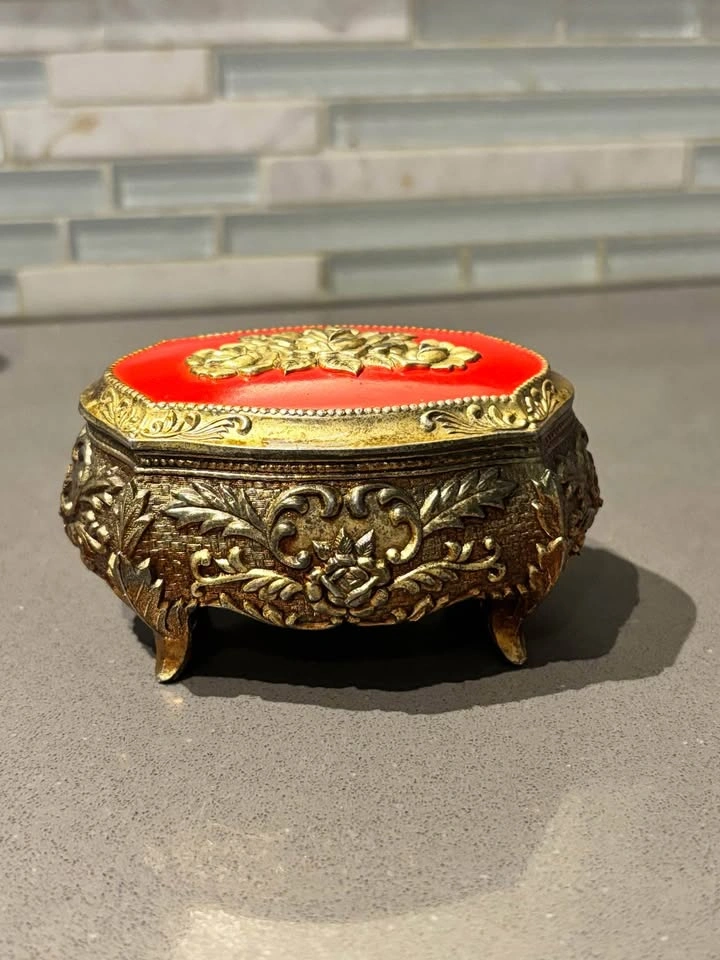 Vintage Victorian Pewter Jewelry Box 1920s - photo 4