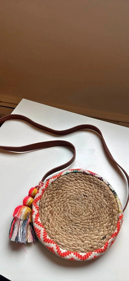 Handcrafted Circular Jute Sling Bag