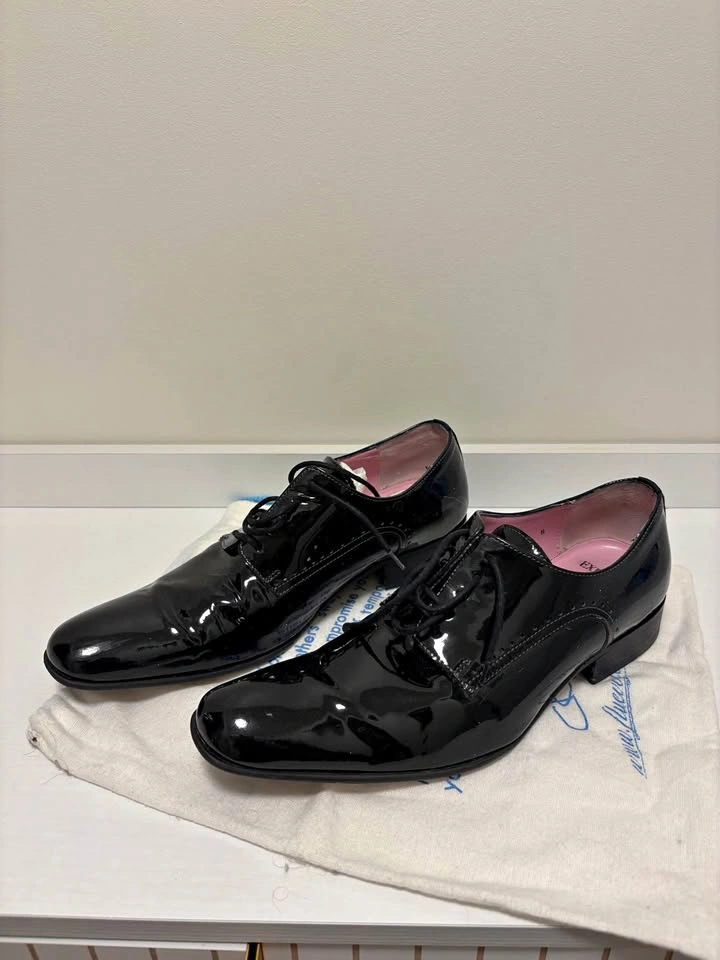 John Fluevog Luciano Black Patent Leather Dress Shoe M Size 8