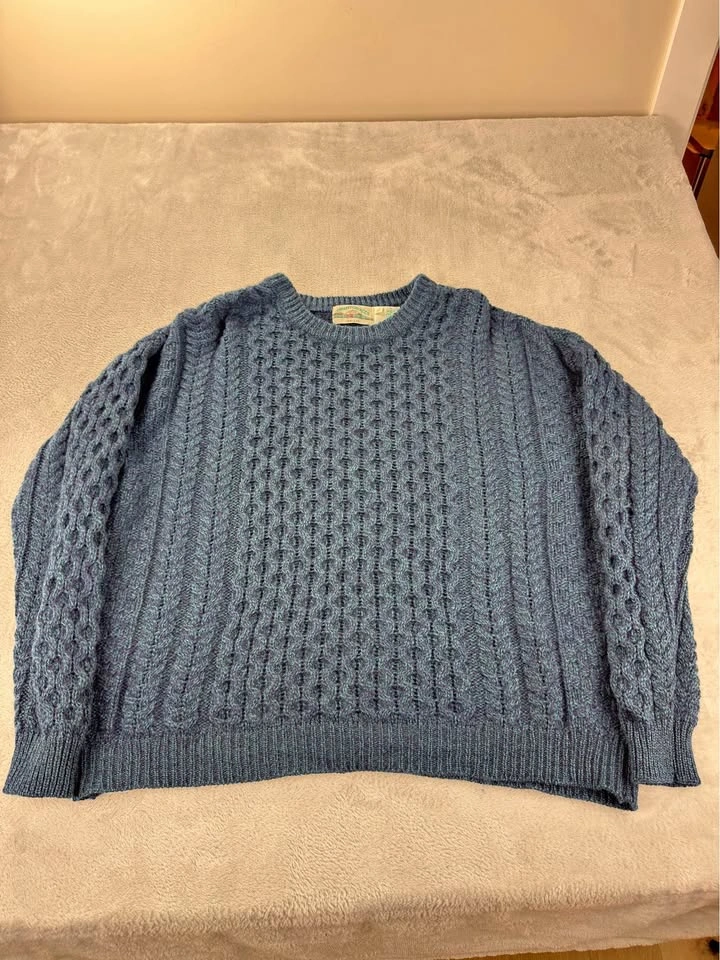 Aran Crafts Ireland Men's XL Blue Merino Wool Sweater