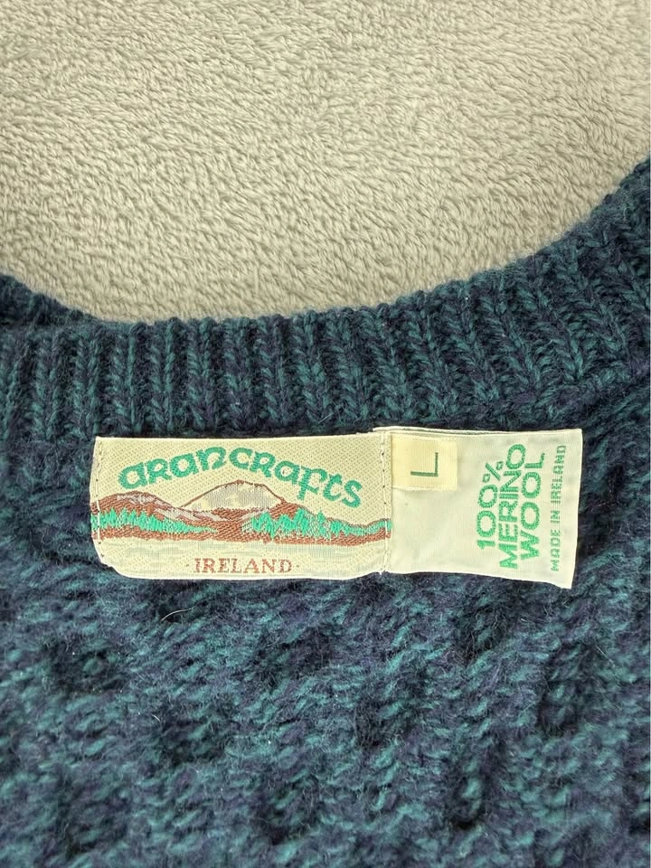 Aran Crafts Ireland Men's XL Blue Merino Wool Sweater - photo 2