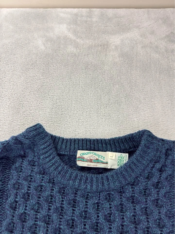 Aran Crafts Ireland Men's XL Blue Merino Wool Sweater - photo 5