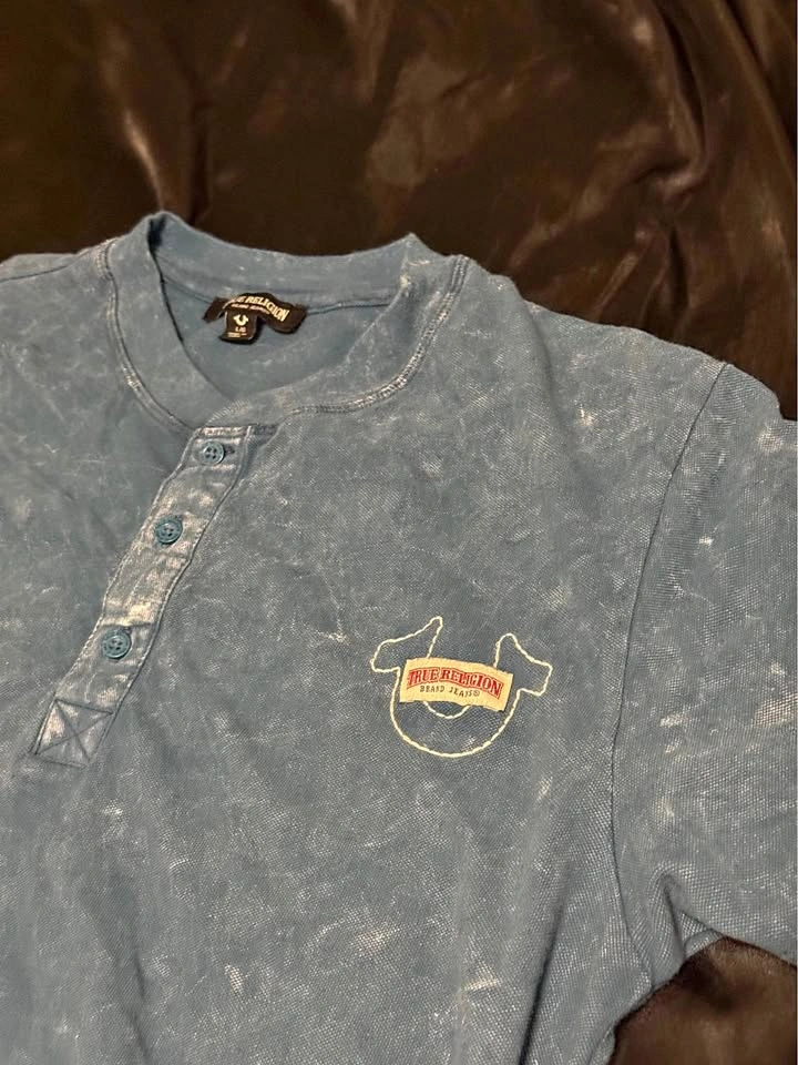 True Religion Midnight Blue Pique Mineral Wash Henley T-Shirt Me