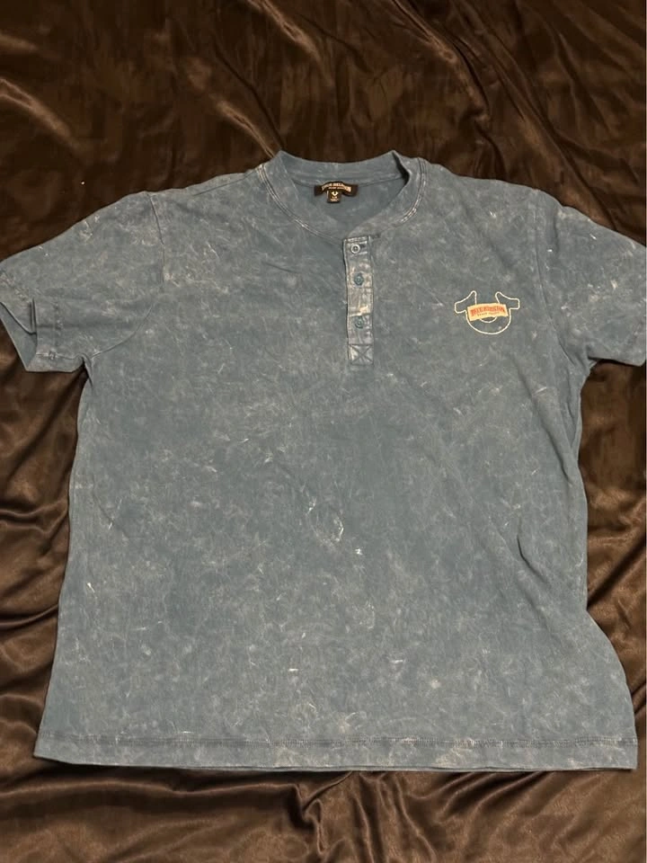 True Religion Midnight Blue Pique Mineral Wash Henley T-Shirt Me - photo 2