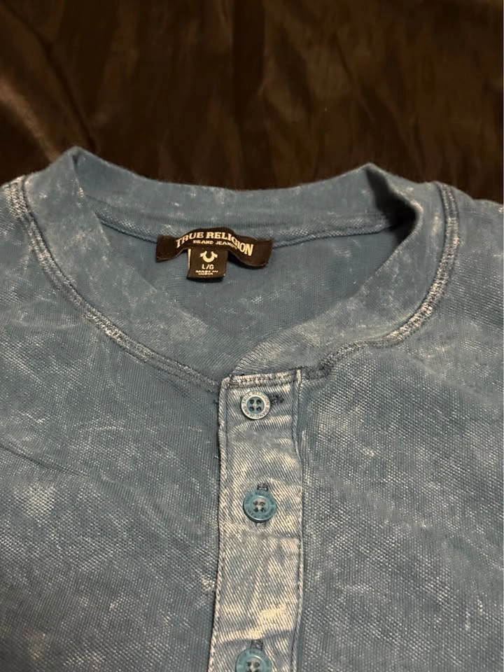 True Religion Midnight Blue Pique Mineral Wash Henley T-Shirt Me - photo 3