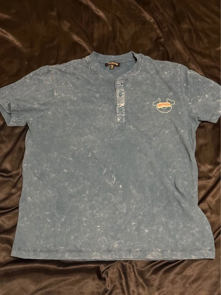 True Religion Midnight Blue Pique Mineral Wash Henley T-Shirt Me - photo 4