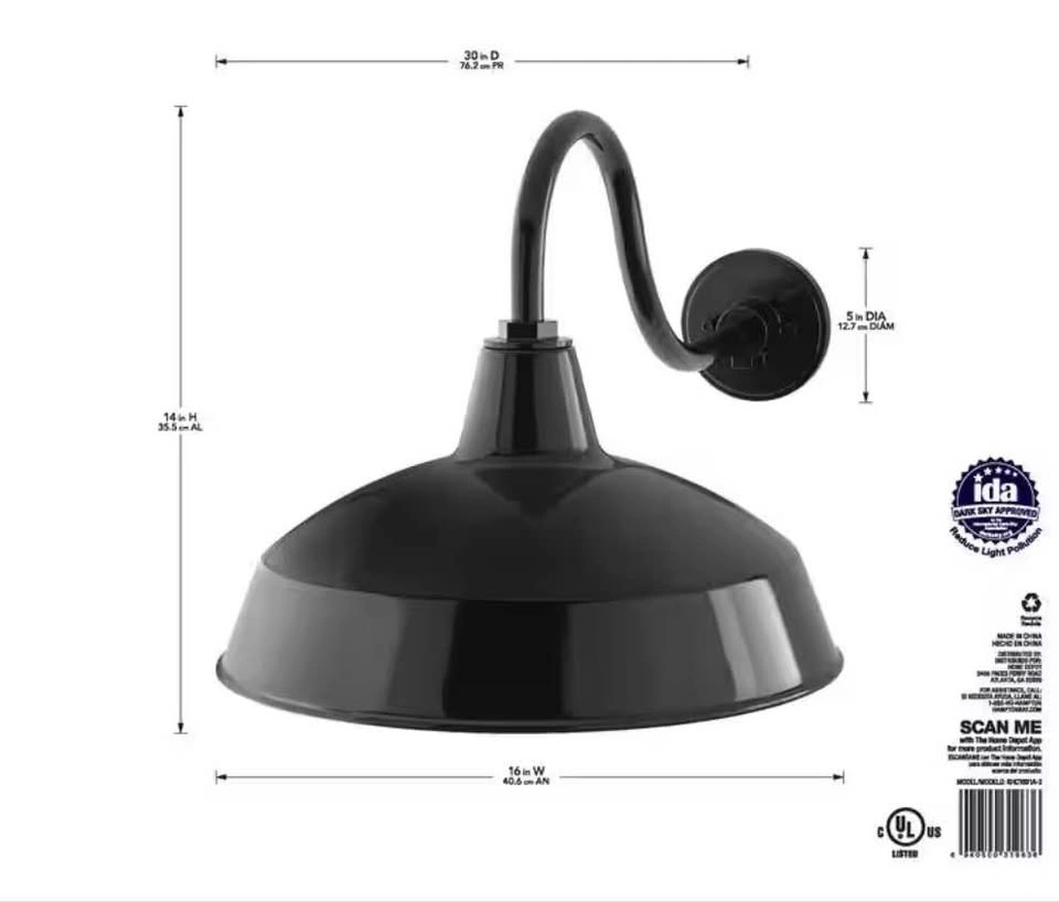 14 in. Black Barn Outdoor Wall Light - photo 3