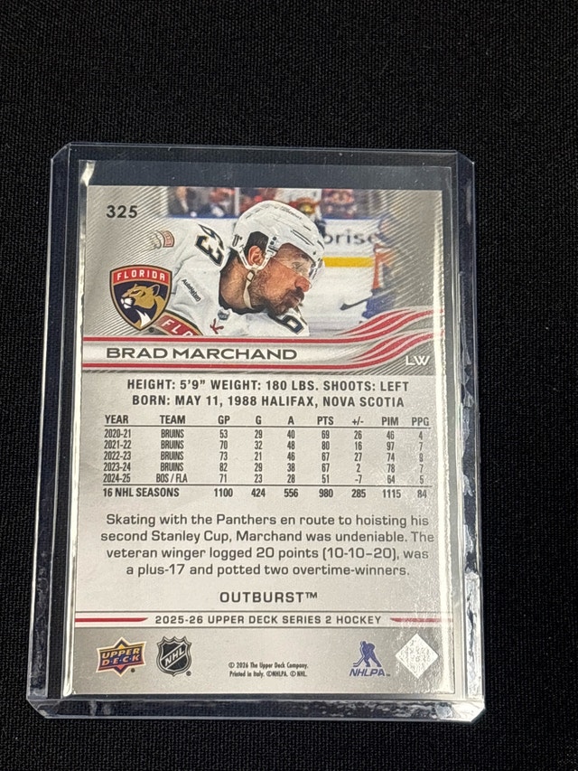 Silver Outburst Brad Marchand. 25/26 Upper Deck Series 2 - photo 2