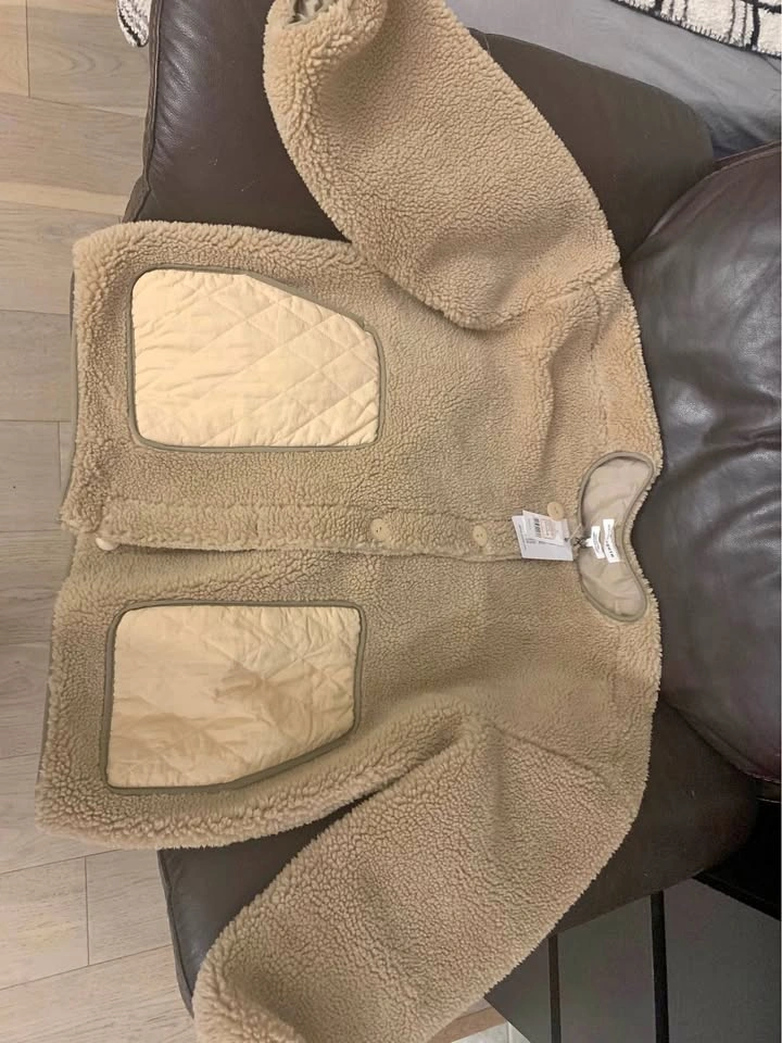 Cute Oversized Faux Fur Sherpa Bomber Jacket - Large