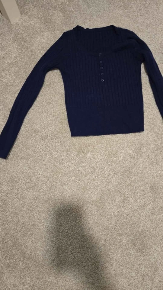 Ribbed Henley Tops - Blue Long Sleeve & Tan Short Sleeve UK 6 - photo 2