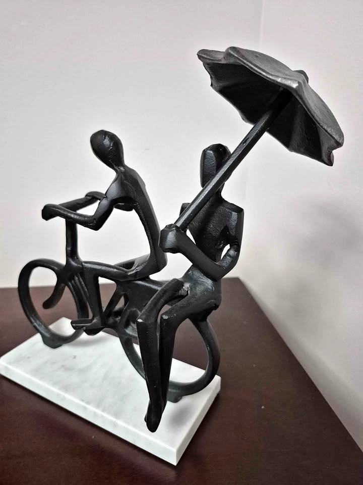 Black Metal Bicycle Figurine with Marble Base