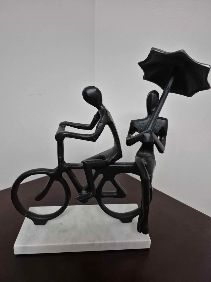 Black Metal Bicycle Figurine with Marble Base - photo 2