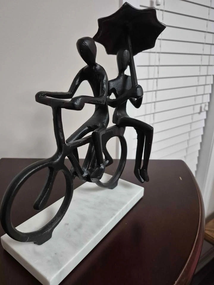 Black Metal Bicycle Figurine with Marble Base - photo 3