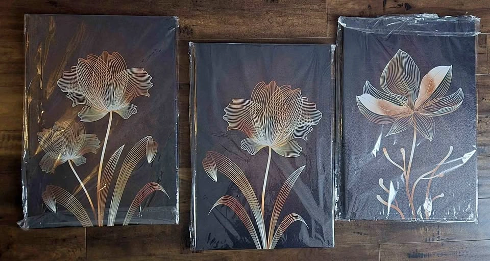 CANVAS WALL ART - GLIMMERING FLOWERS (3 PIECE)