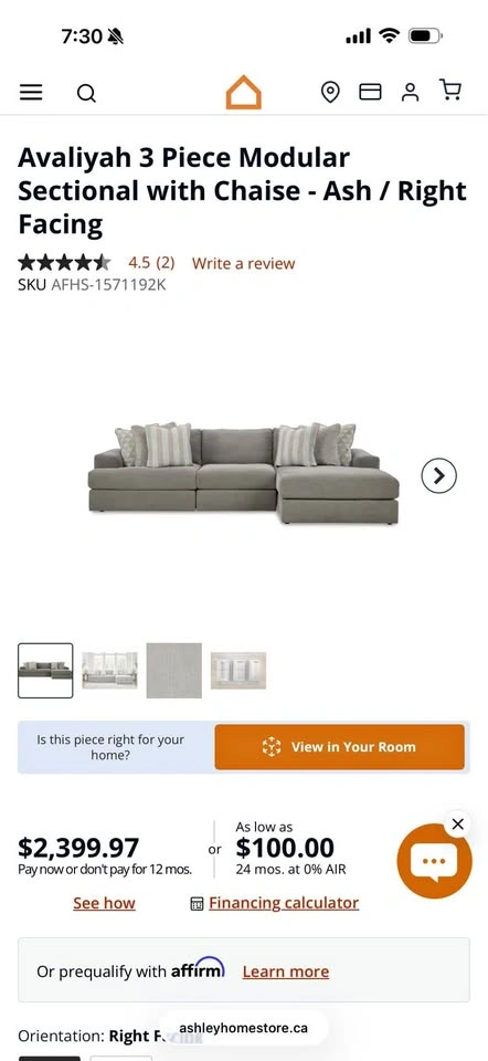 Ashley Furniture Right Facing Sectional