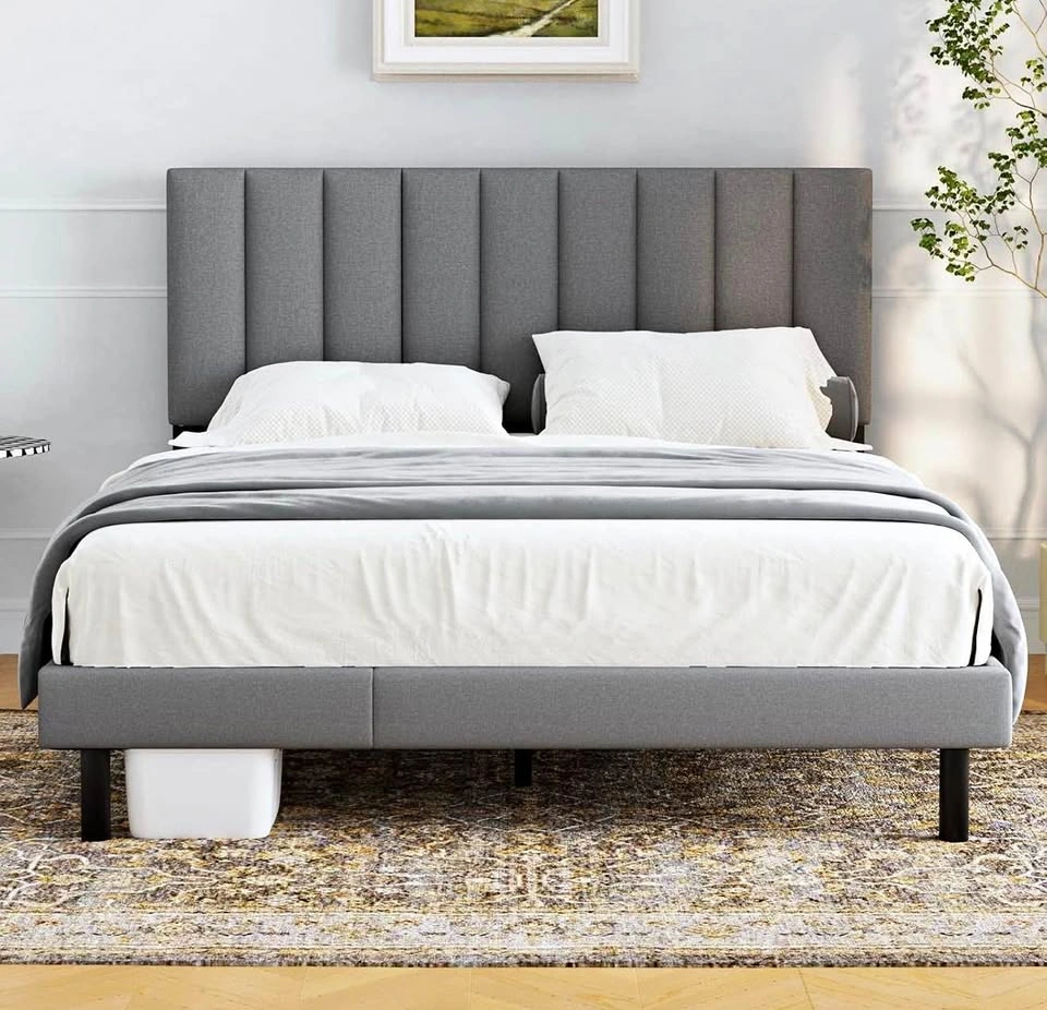 Queen Bed Frame - Light Gray Upholstered