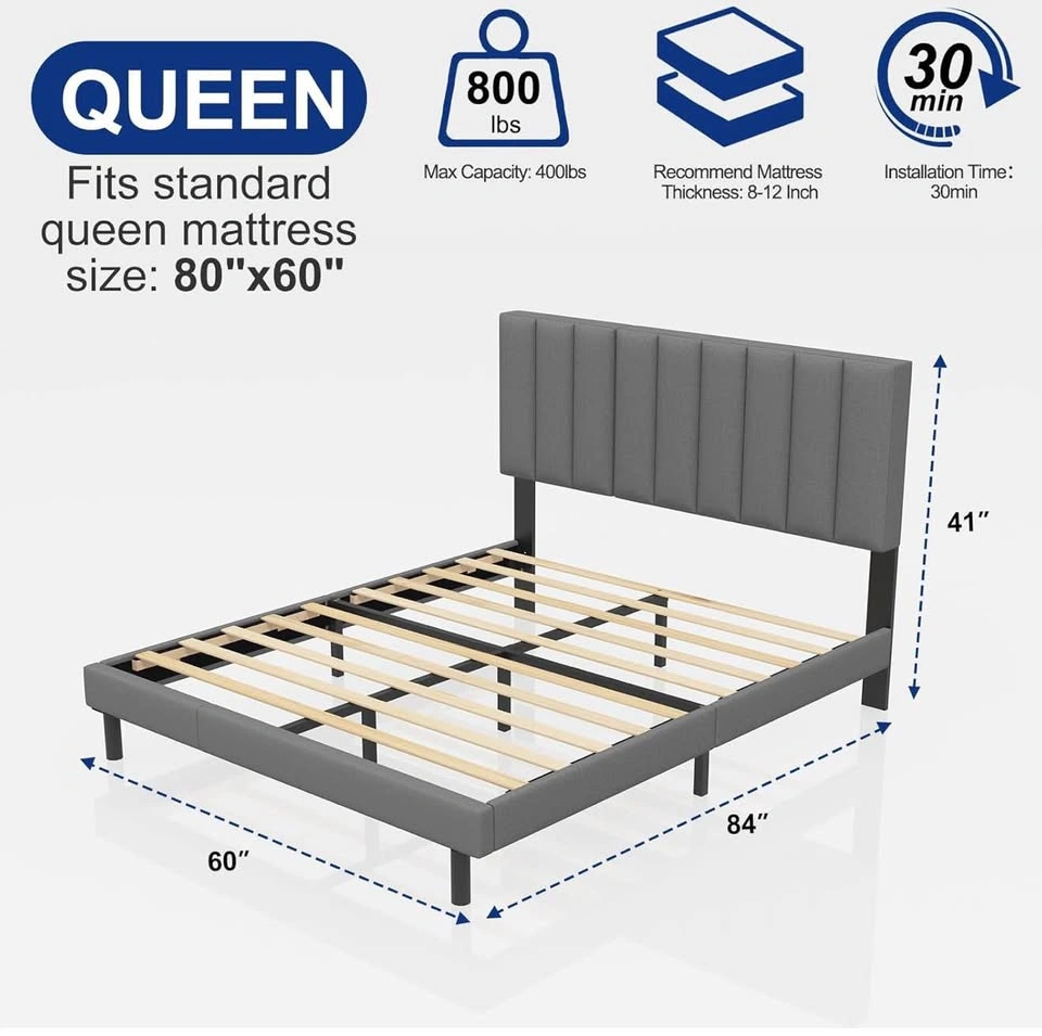 Queen Bed Frame - Light Gray Upholstered - photo 2