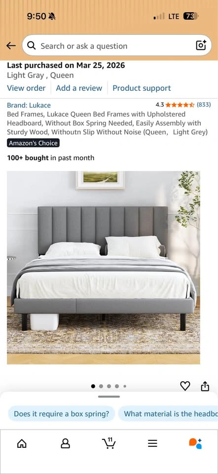 Queen Bed Frame - Light Gray Upholstered - photo 3