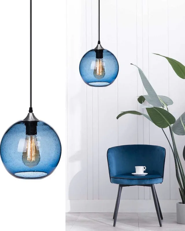 Luxury Pendant blue glass lights - 2 Lights thumbnail
