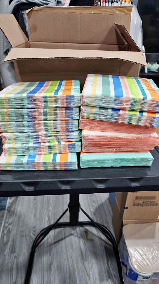 12 Pack LUNCH NAPKINS  STRIP COLORS RETAIL $3