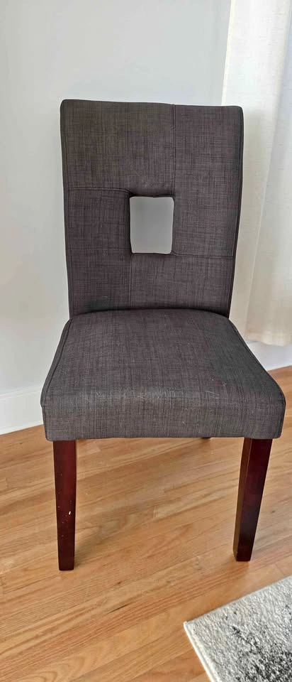 6 Dark Upholstered Dining Chairs with Square Cutout Back