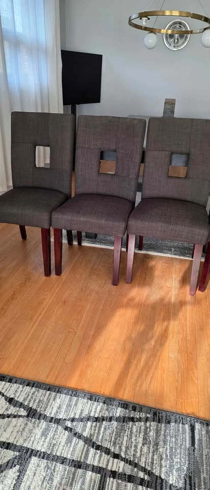 6 Dark Upholstered Dining Chairs with Square Cutout Back - photo 4
