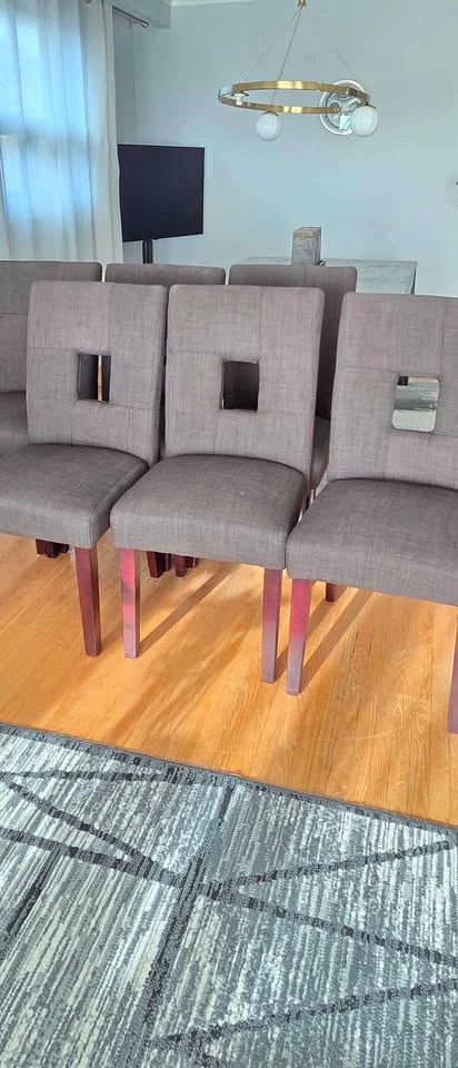 6 Dark Upholstered Dining Chairs with Square Cutout Back - photo 5