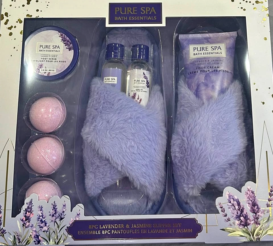 Pure Spa 8PC Lavender & Jasmine Slipper Set
