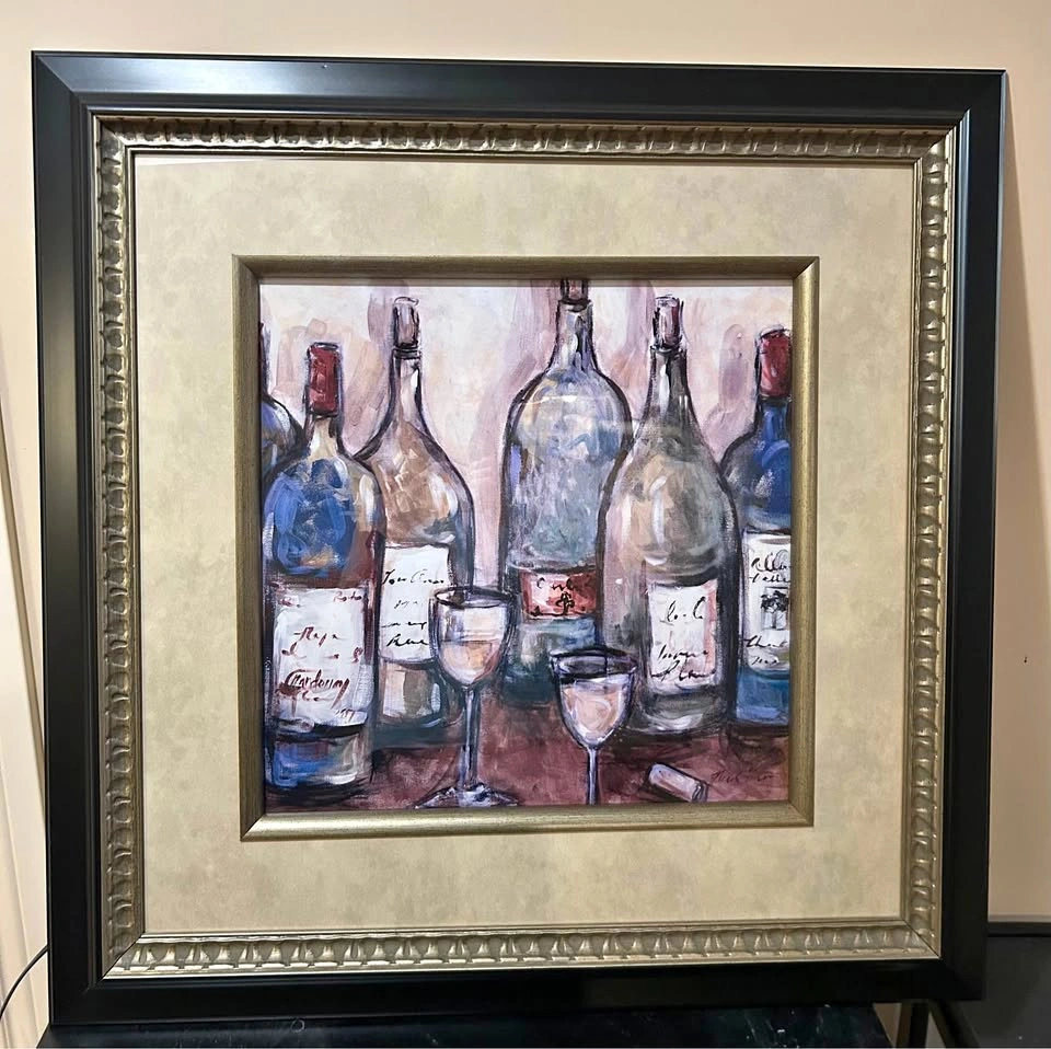 Framed Wine Bottle Art - 34” x 34”