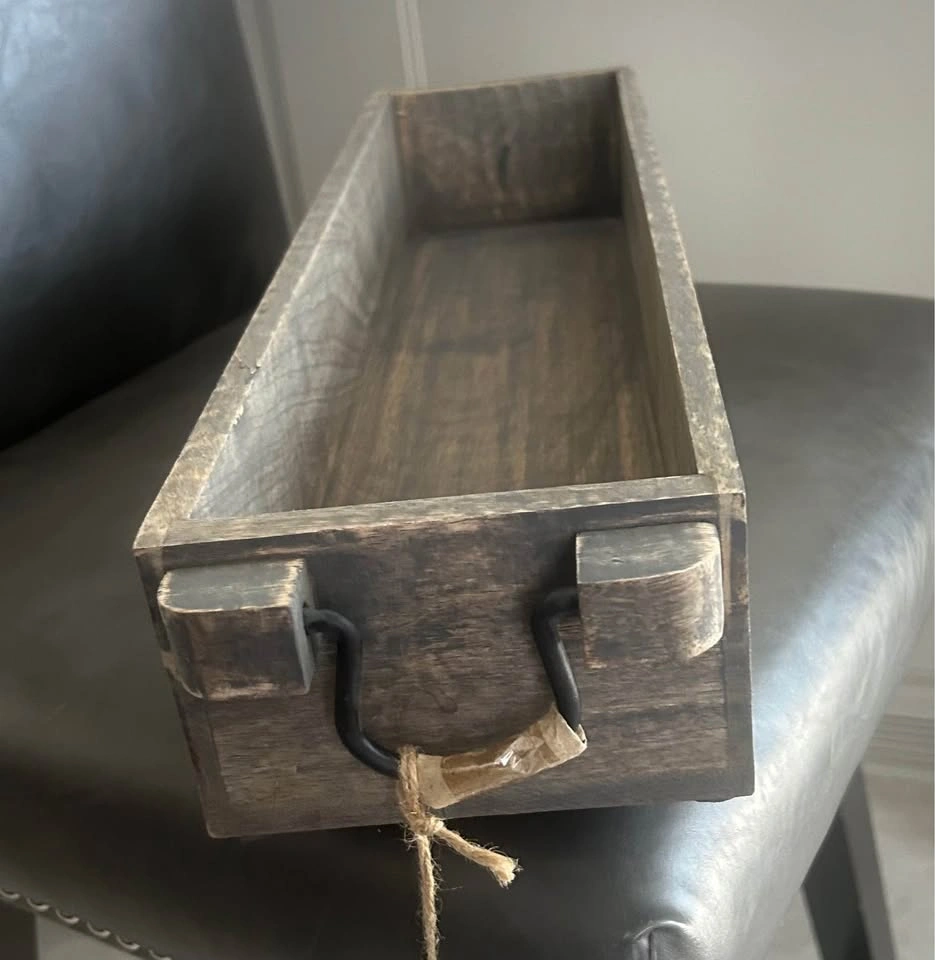 Thirty-One Home Decor Wood Grey Wash Box with Black Iron Handles - photo 2