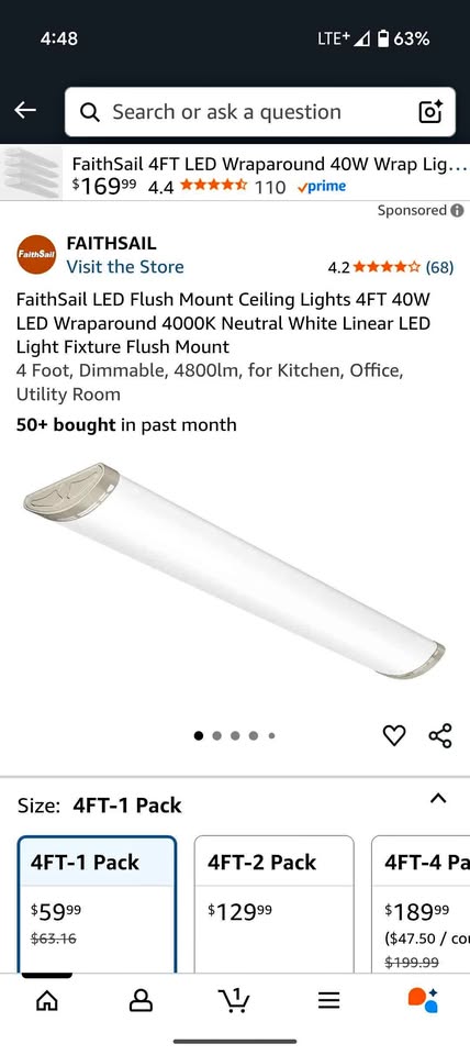 FaithSail 4FT LED Ceiling Light | 40W [Item 1.05]
