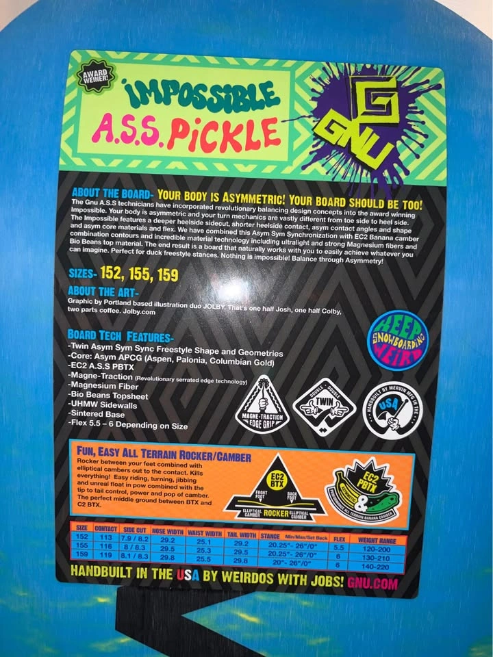 GNU Impossible A.S.S. Pickle Snowboard 155 cm - photo 4