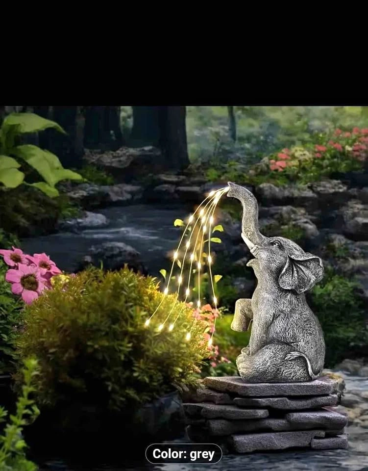 Solar Garden Elephant Watering Statue