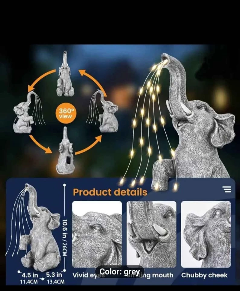 Solar Garden Elephant Watering Statue - photo 2