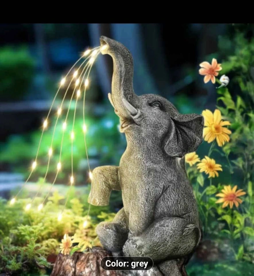 Solar Garden Elephant Watering Statue - photo 3
