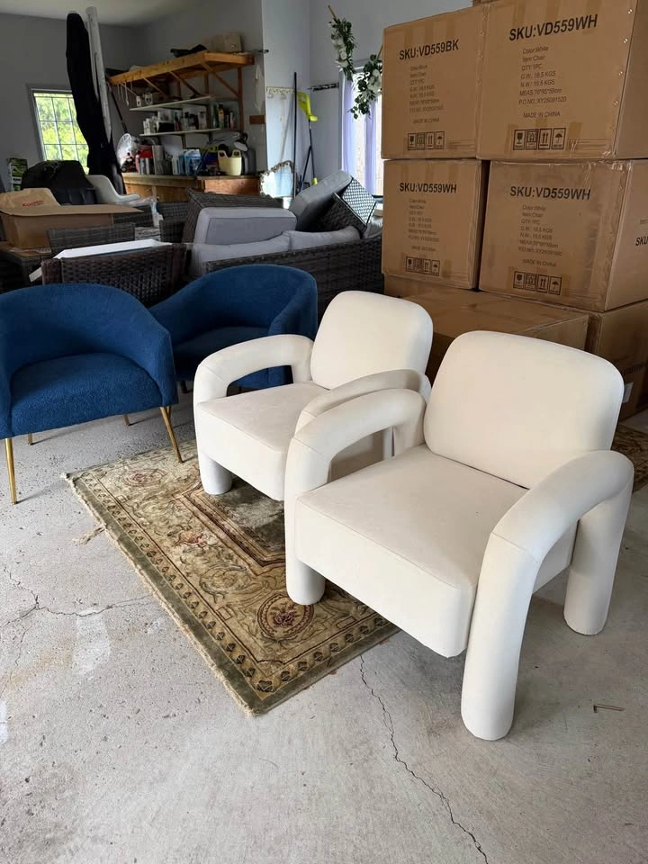 NEW - Modern Cream Velvet Accent Armchairs (2) - photo 2