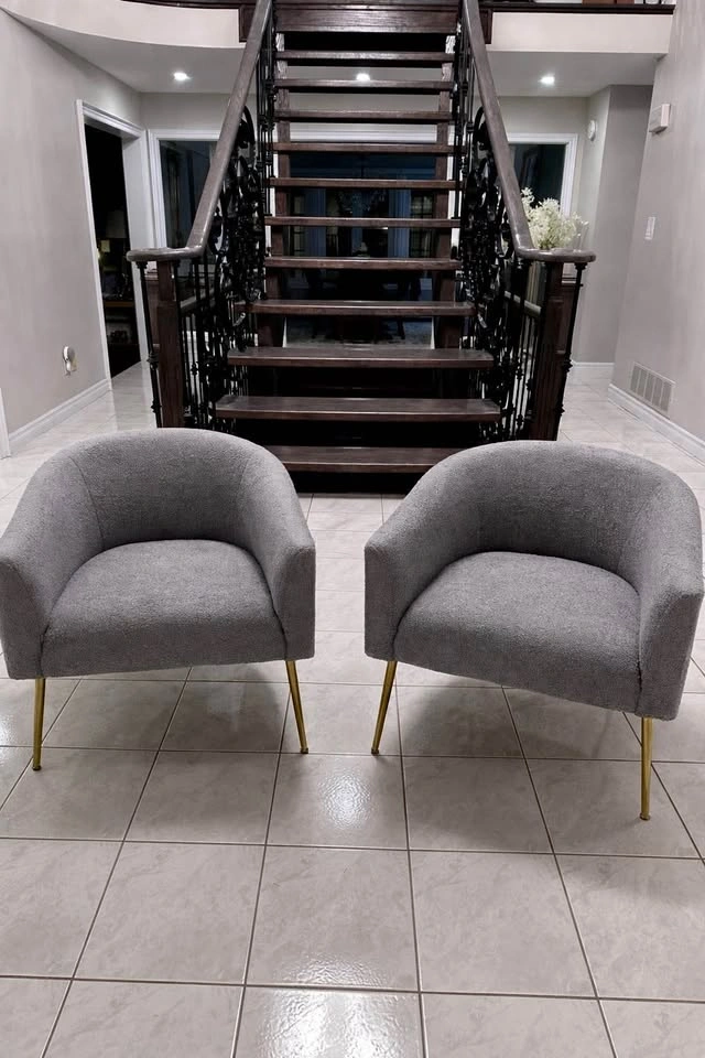 2 NEW! Grey Accent Chairs Gold Legs - photo 2