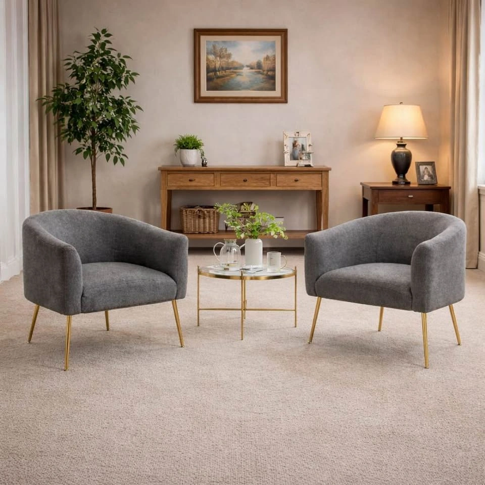 2 NEW! Grey Accent Chairs Gold Legs - photo 3