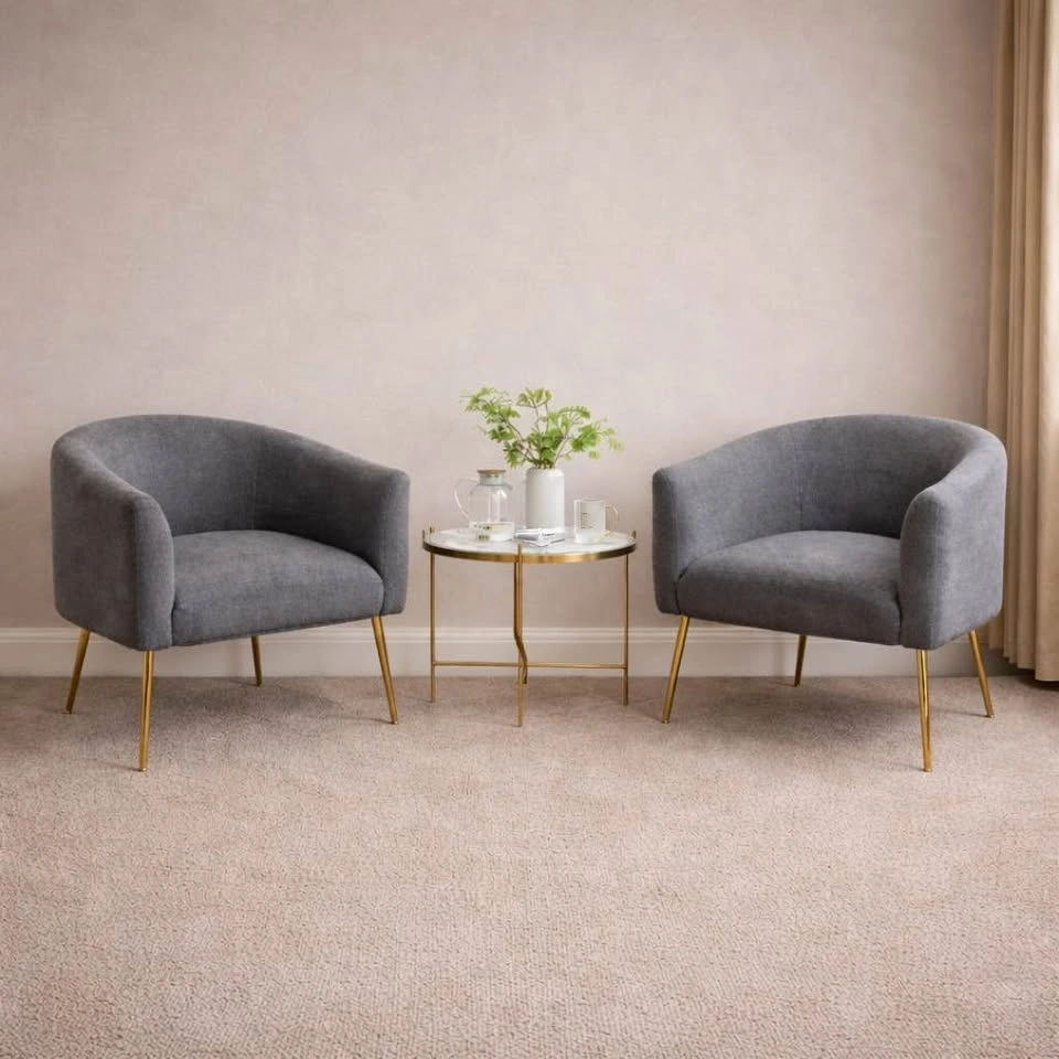 2 NEW! Grey Accent Chairs Gold Legs - photo 4