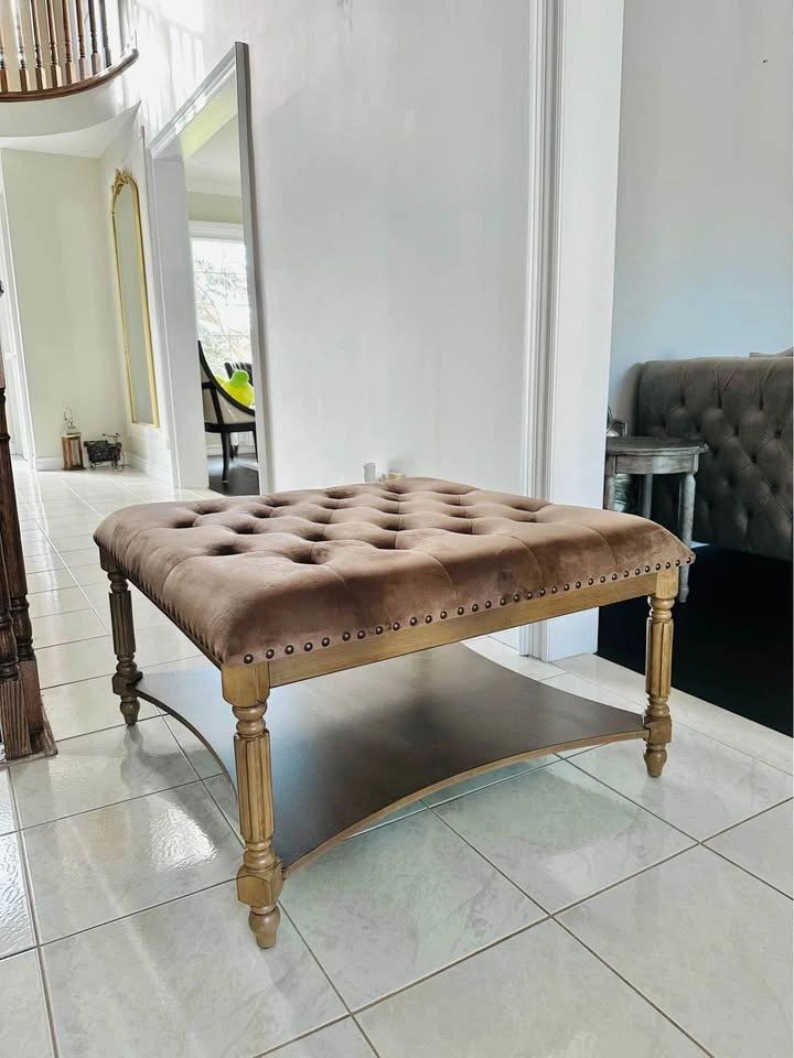 Brown Tufted Ottoman Coffee Table with Shelf & Nailhead Trim - photo 2