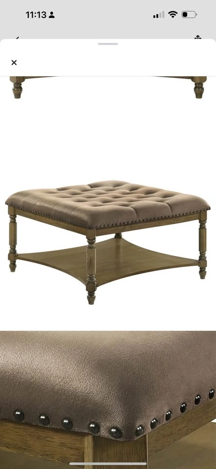 Brown Tufted Ottoman Coffee Table with Shelf & Nailhead Trim - photo 4
